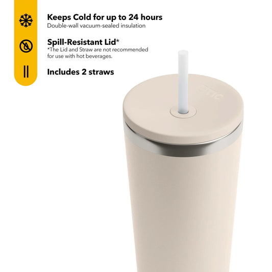 28 Oz Ceramic Lined Everyday Tumbler, Spill-Resistant Straw Lid, Beach