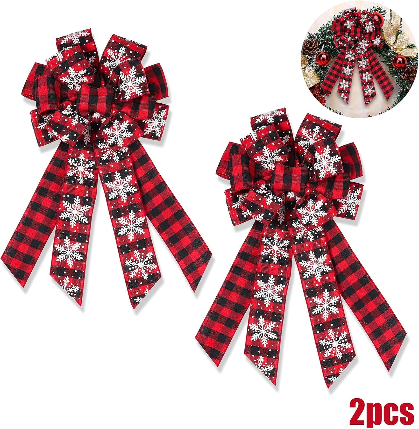 RECUTMS 2 Pieces Red Christmas Bows Tree Topper Burlap Bows with Xmas Bell Pattern Small Two-Tier Christmas Wreath Bow for Xmas Parties Front Door Home Indoor Outdoor Holiday Decorations