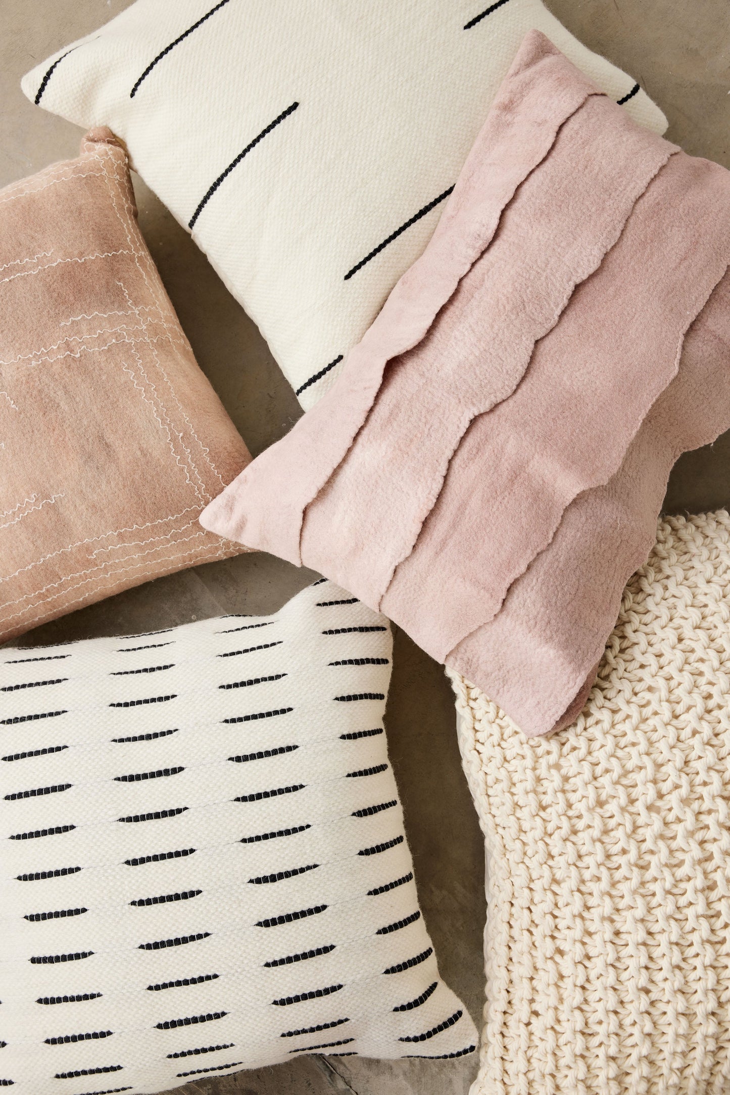 Linear Dusty Rose Hand-Felted Merino Wool Throw Pillow