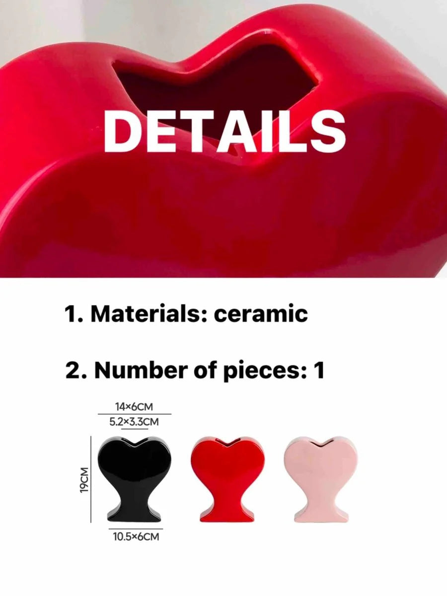 Handmade Ceramic Whimsical Eclectic Retro Heart-Shaped Flower Vase - Decorative Pottery Vase