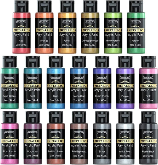 (3 Pack) 2 Oz Multi-Color Metallic Acrylic Craft Paint (24 Pieces)