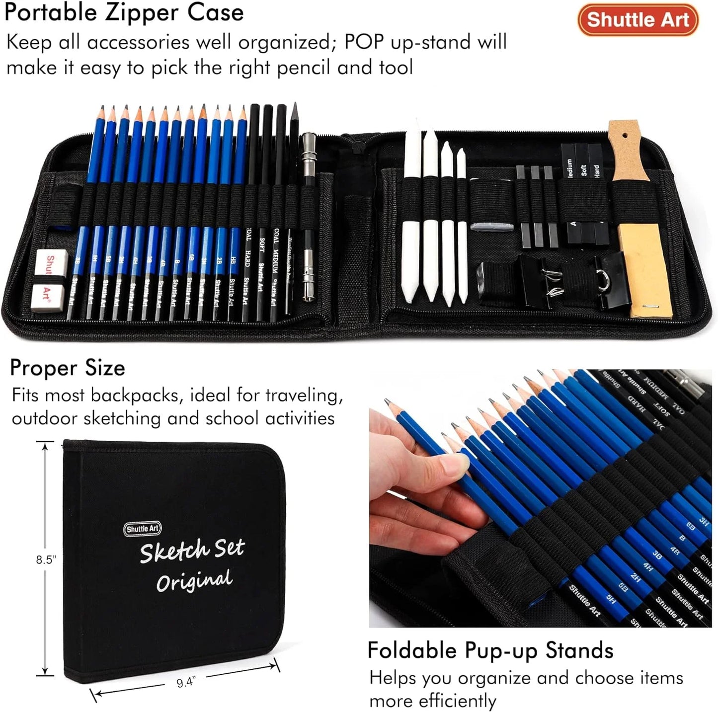 Sketching and Drawing Pencils Set, 37-Piece Professional Sketch Pencils Set in Zipper Carry Case, Drawing Kit Art Supplies with Graphite Charcoal Sticks Tool Sketch Book by