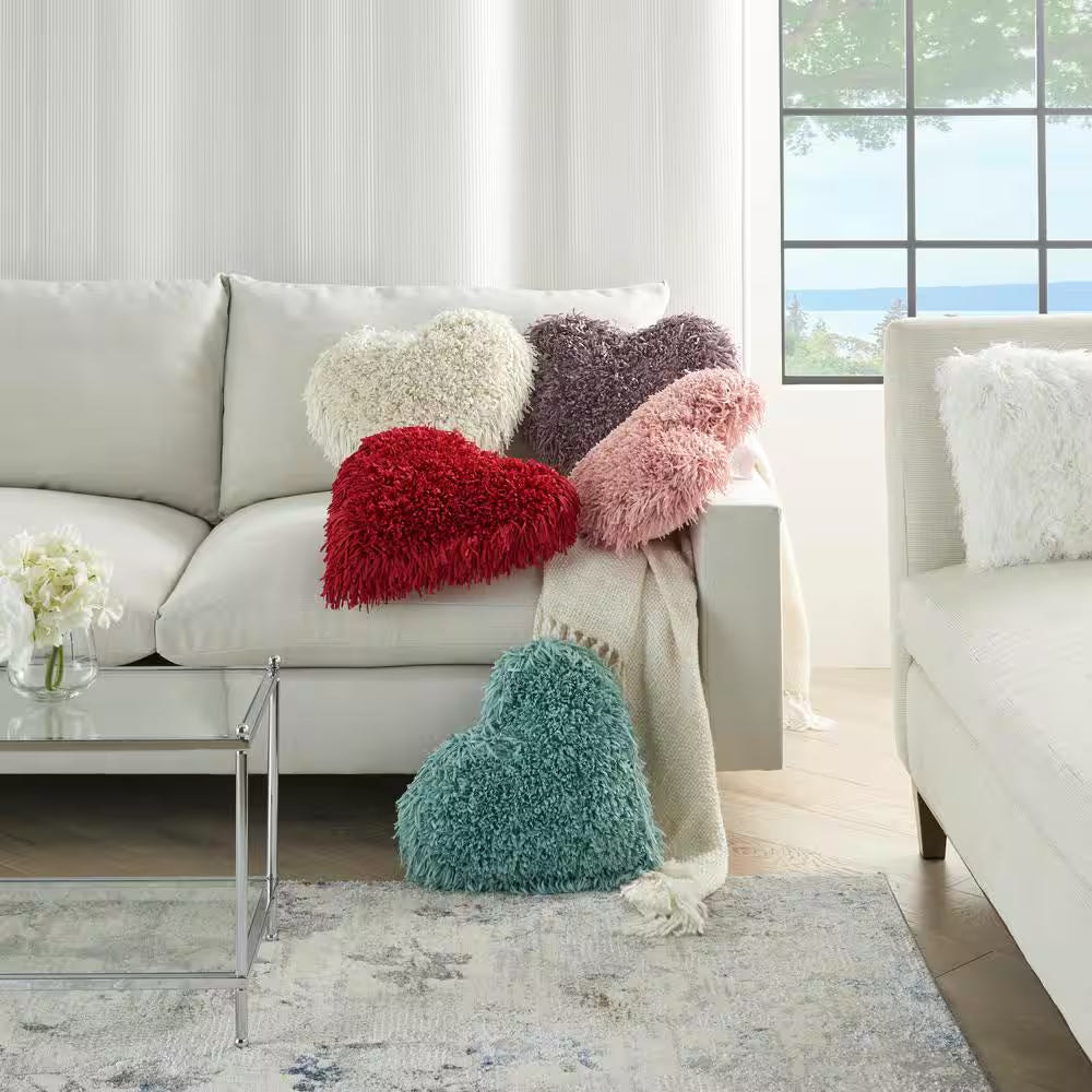 Shaggy Heart Celadon Shag 18 In. X 18 In. Throw Pillow