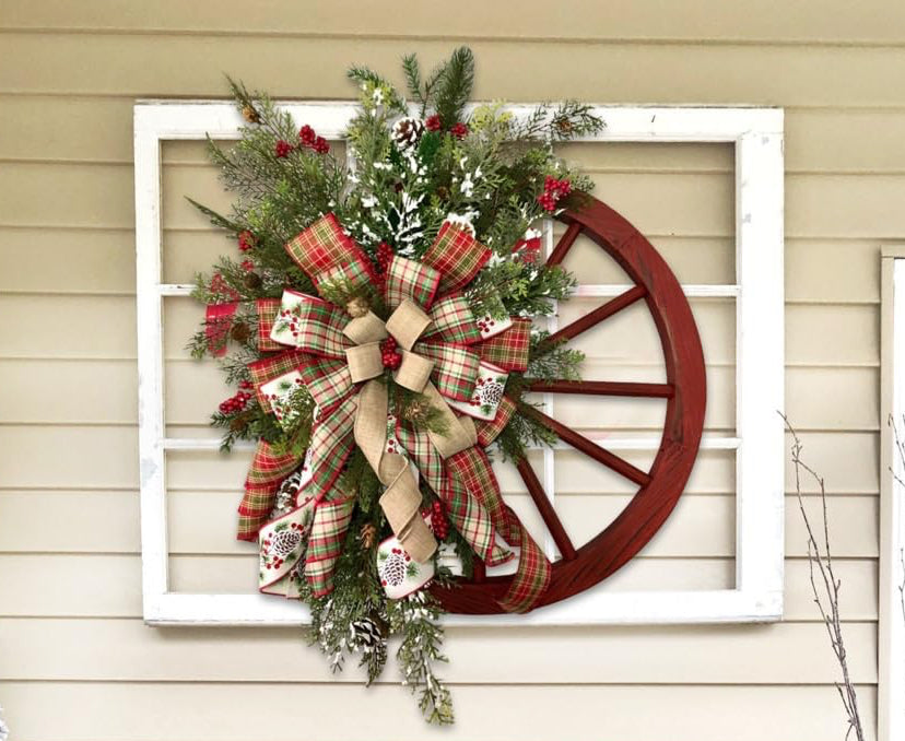 Christmas Wagon Wheel Wreath