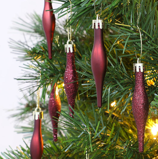 Christmas Concepts® Pack of 15-8.5Cm Droplet Baubles - Matte & Glitter Design - Christmas Ornaments (Rioja Red)