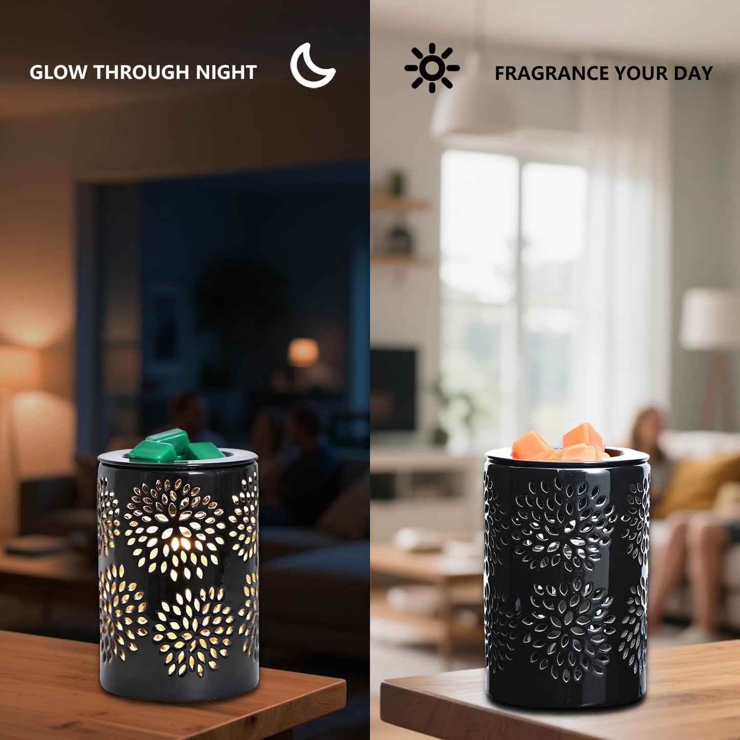 ASAWASA Ceramic Wax Melt Warmer with Timer and Silicone Dish,Candle Wax Warmer for Scented Wax & Essential Oils,Ideal Gift for Home Office Kitchen(Long White)