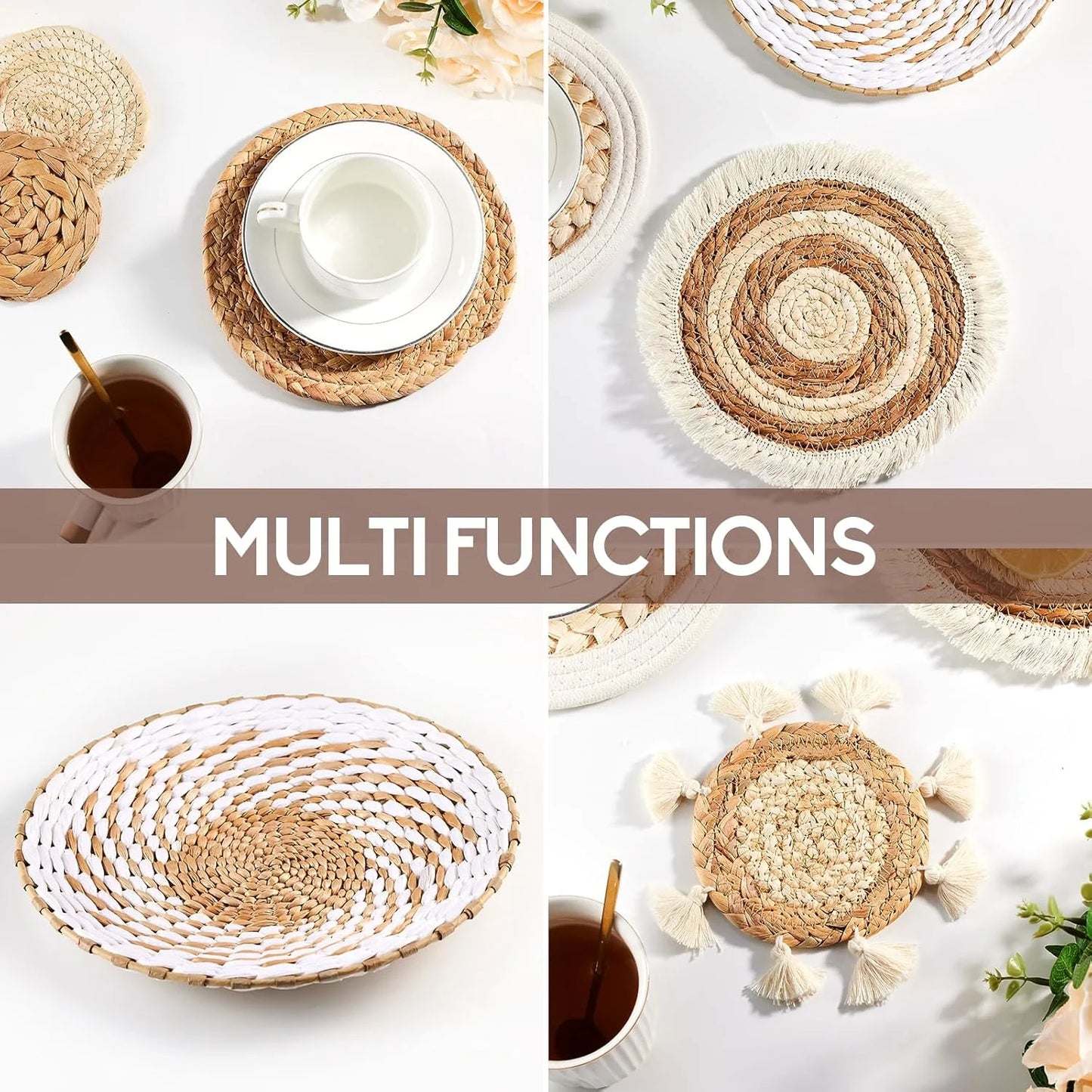 7 Pack Boho Wall Decor, Rattan Wicker Home Decor Boho Wall Art Set Handmade Hanging Rustic Flat Farmhouse Decor for Living Rooms Bedrooms Kitchen