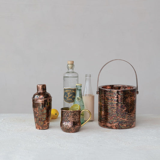 Oxidized Copper Hammered Mule Mug with Brass Handle