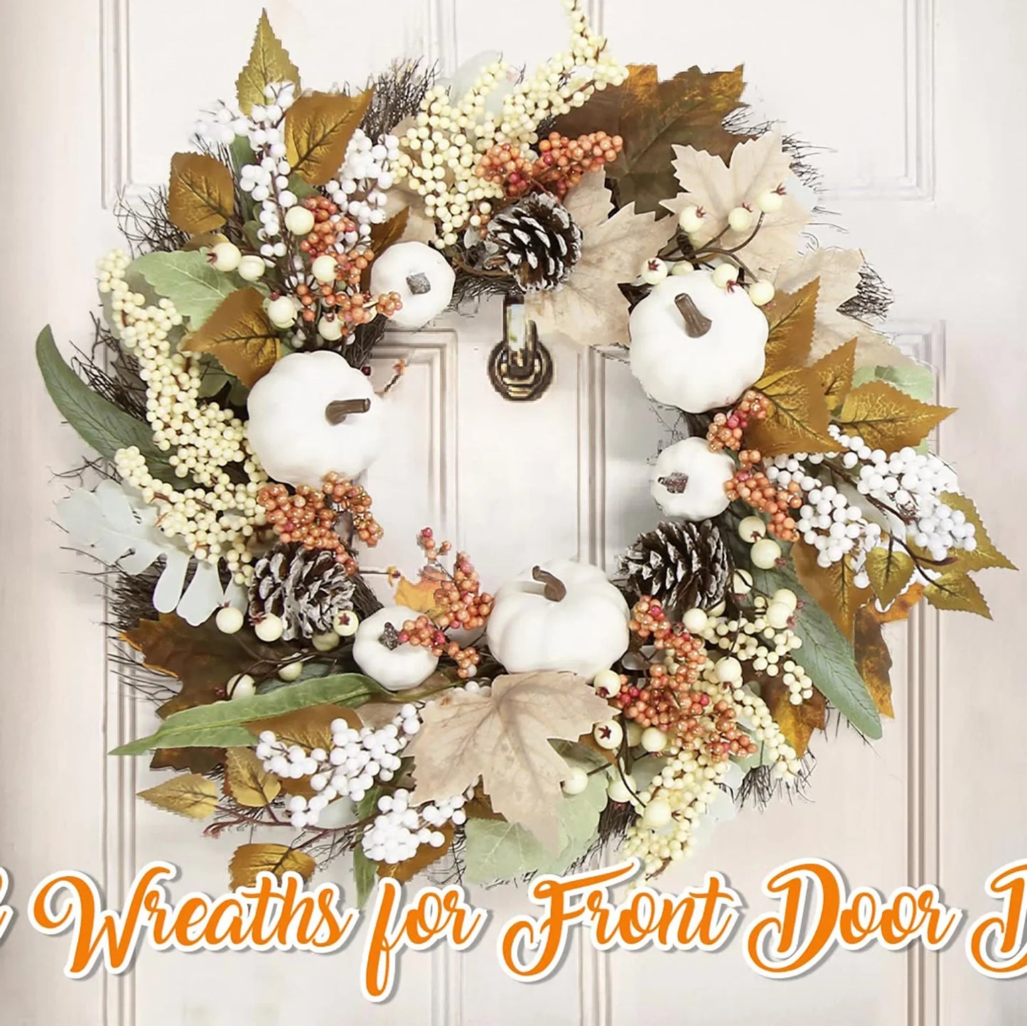 Clearance Sale! Fall Decor Fall Wreaths for Front Door 18 Autumn Pumpkin Berry Wreath Fall Decorations for Thanksgiving Halloween Farmhouse Outdoor, Halloween Wreath, Wreath*1