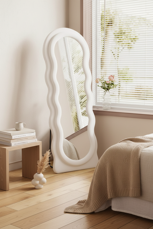 Wavy Velvet Mirror – Bedroom Lifestyle