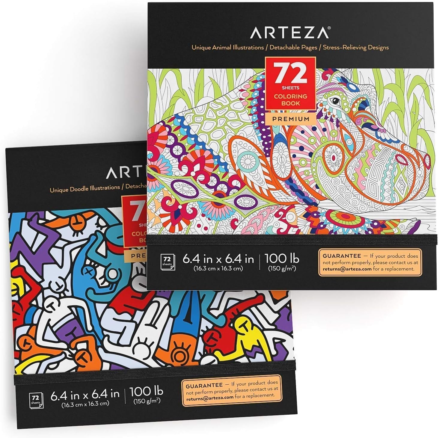 ARTEZA Adult Coloring Books, Floral & Mandala Designs, Pack of 2, 72 Sheets Each, 6.4X6.4 Inches Coloring Pages, 100 Lb Paper