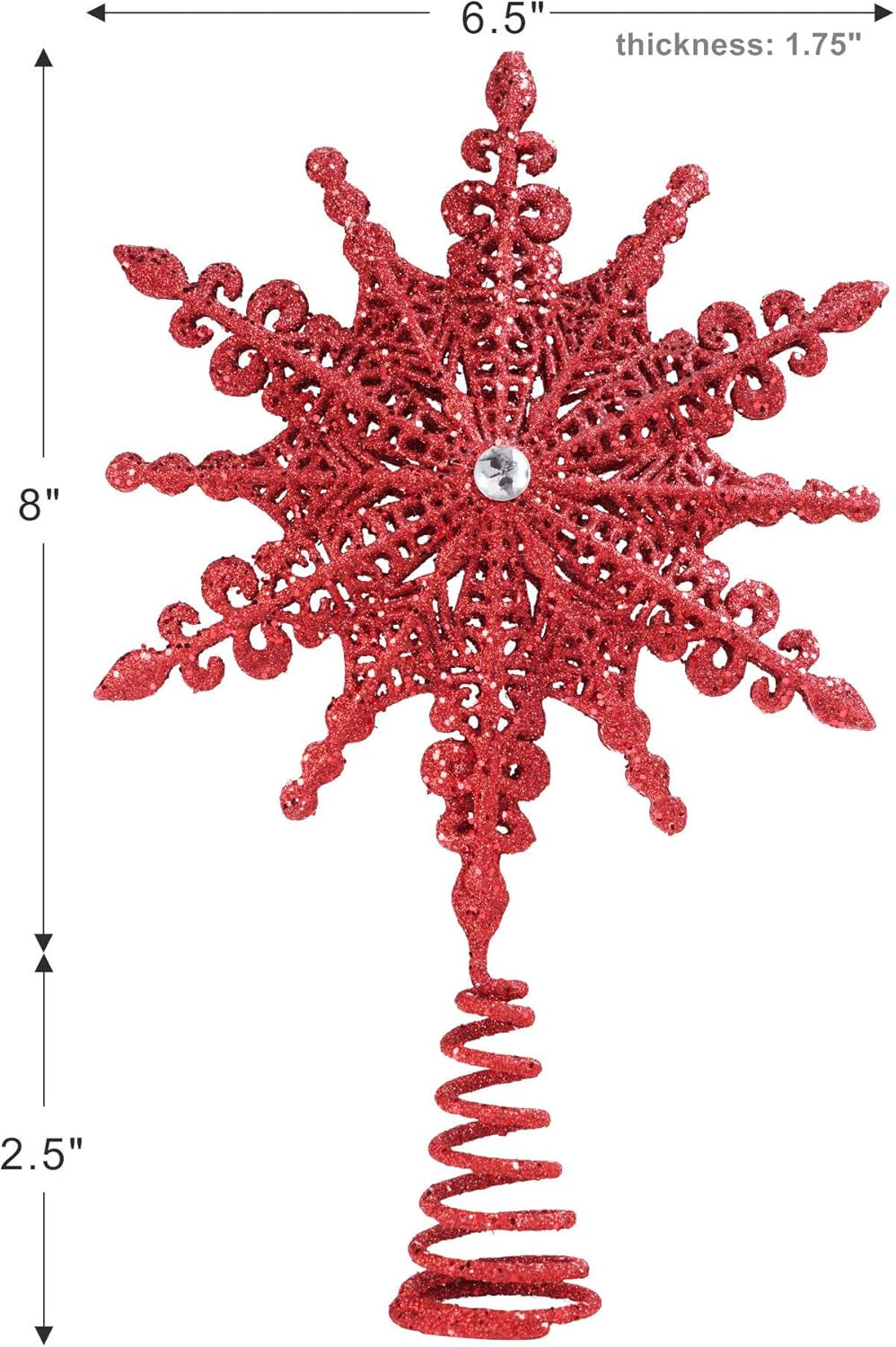 Christmas Traditions 8 Inch Red Glittered Filigree Christmas Star Tree Topper Star/Home Décor Ornaments (Red)