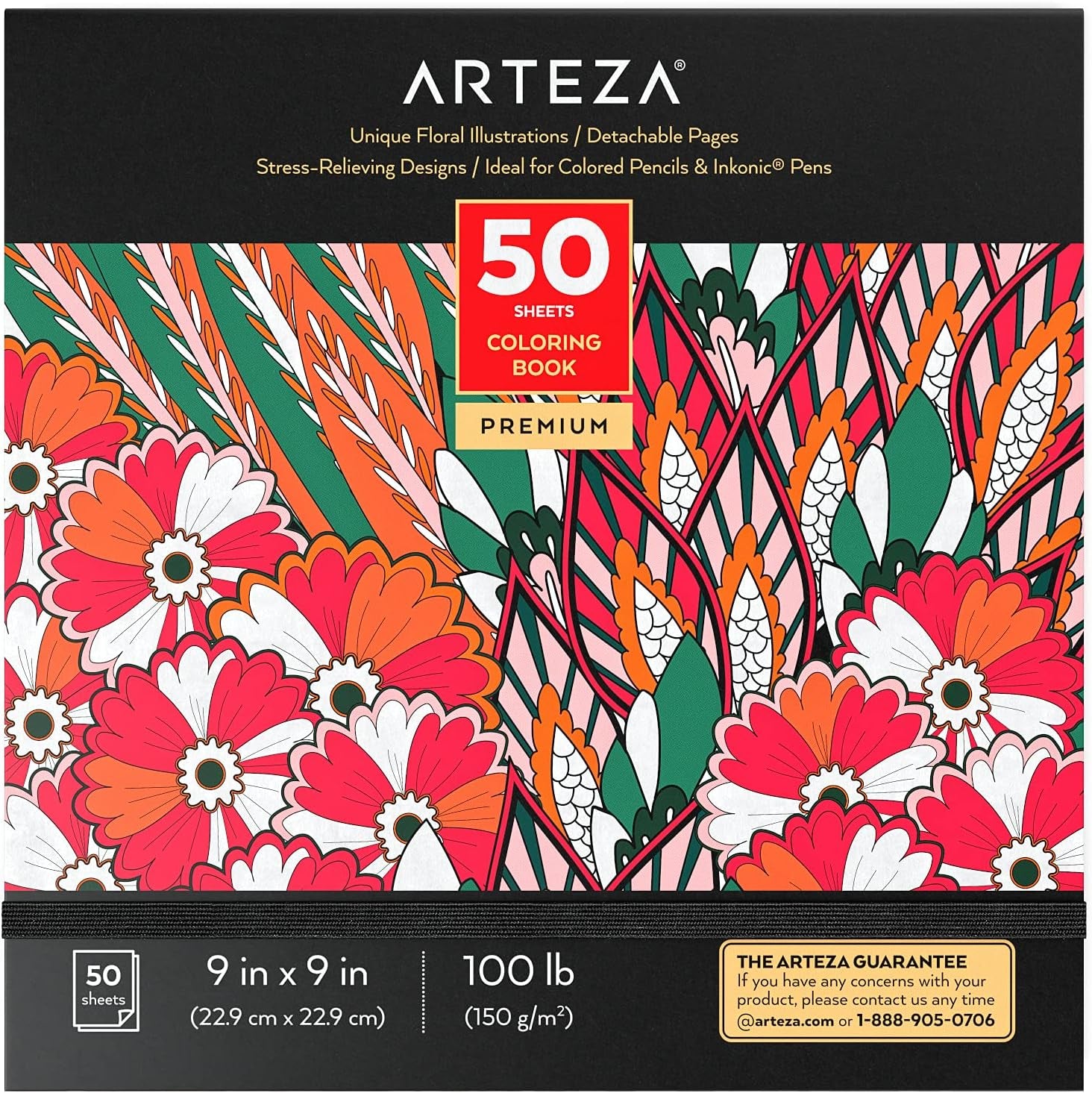 ARTEZA Adult Coloring Books, Floral & Mandala Designs, Pack of 2, 72 Sheets Each, 6.4X6.4 Inches Coloring Pages, 100 Lb Paper