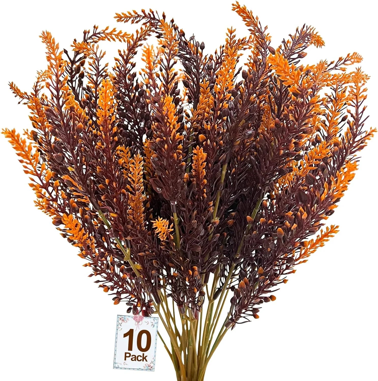 10 Bundles Artificial Fall Flowers Outdoor Fall Decor Artificial Lavender Flowers UV Resistant Fake Fall Plants Faux Fall Flowers Autumn Thanksgiving Decorations Home Indoor Garden(Brown)