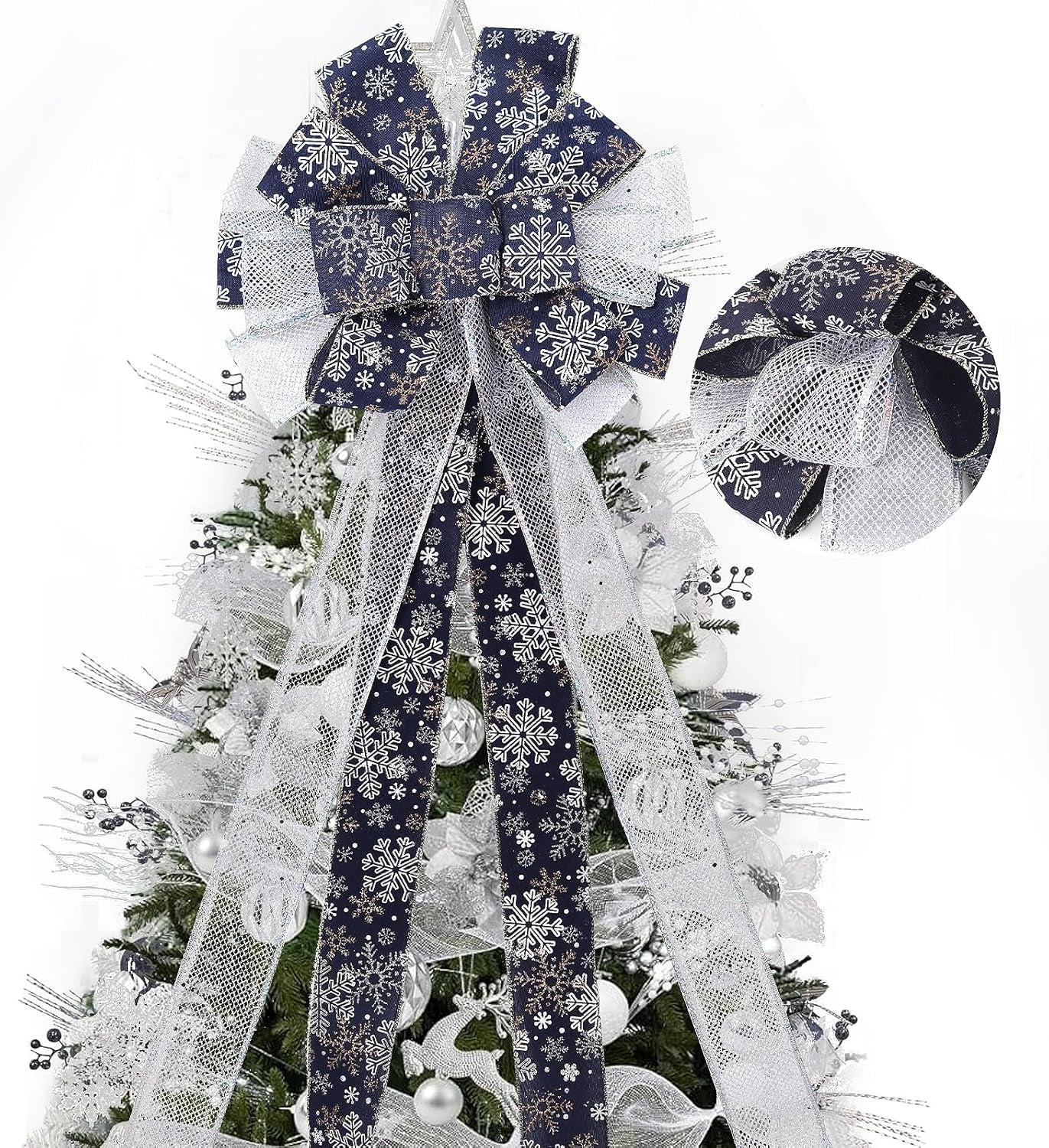 RECUTMS 2 Pieces Red Christmas Bows Tree Topper Burlap Bows with Xmas Bell Pattern Small Two-Tier Christmas Wreath Bow for Xmas Parties Front Door Home Indoor Outdoor Holiday Decorations