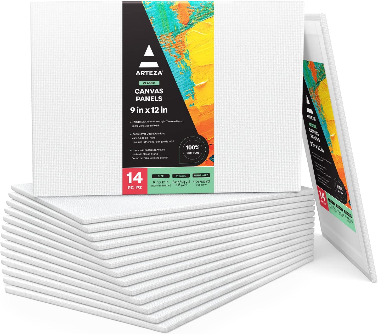 ARTEZA Premium Canvas Boards for Painting, 11 X 14 Inches, Pack of 14, Blank White Canvas Panels for Acrylic, Oil and Gouache Painting