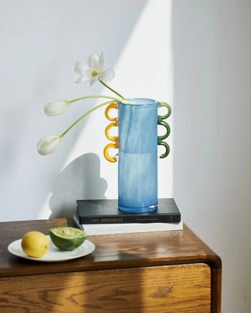 Handblown Whimsical Cylinder Vase - Eclectic Table Setting Centrepieces