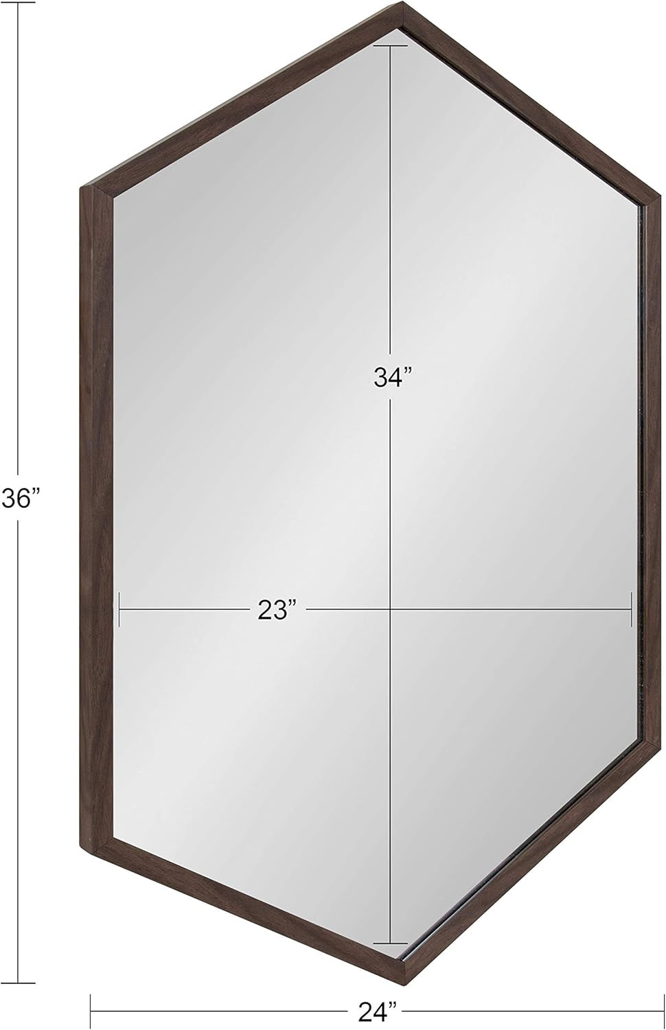 Kate and Laurel Laverty Modern Oblong Hexagon Mirror, 24 X 36, Walnut Brown, Geometric Wall Decor