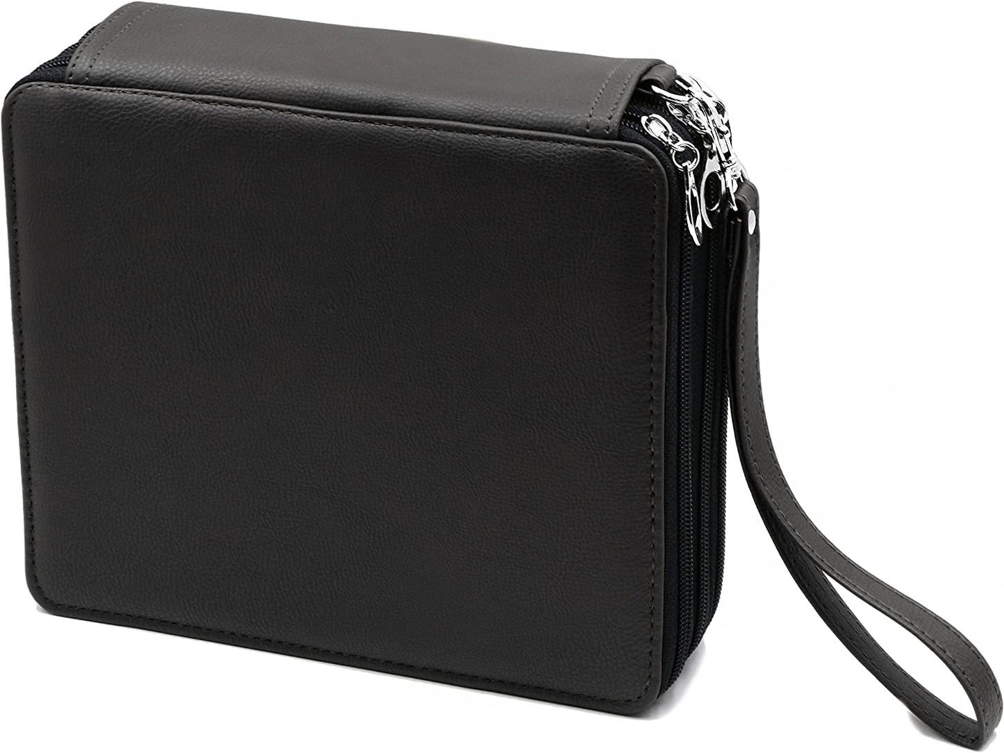 YOUSHARES 120 Slots Pencil Case - PU Leather Handy Multi-Layer Large Zipper Pen Bag with Handle Strap for Prismacolor Watercolor Pencils, Crayola Colored Pencils, Marco Pens and Makeup Brush (Black)
