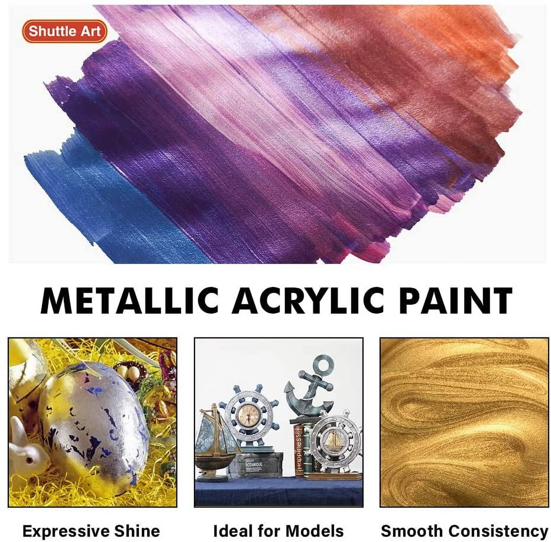 (3 Pack)  2 Oz Multi-Color Metallic Acrylic Craft Paint (24 Pieces)