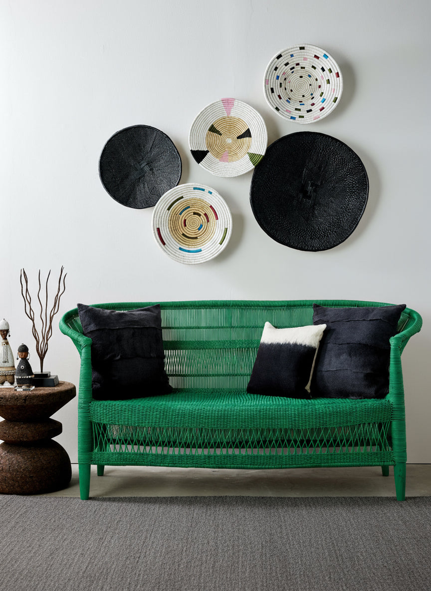 Hand-Painted Black Binga Flat Basket