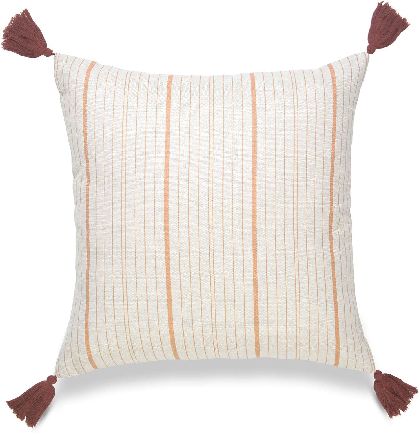 Hofdeco Fall Decorative Lumbar Throw Pillow Cover ONLY, for Couch, Sofa, or Bed, Orange Stripe Tassel, 12"X20"