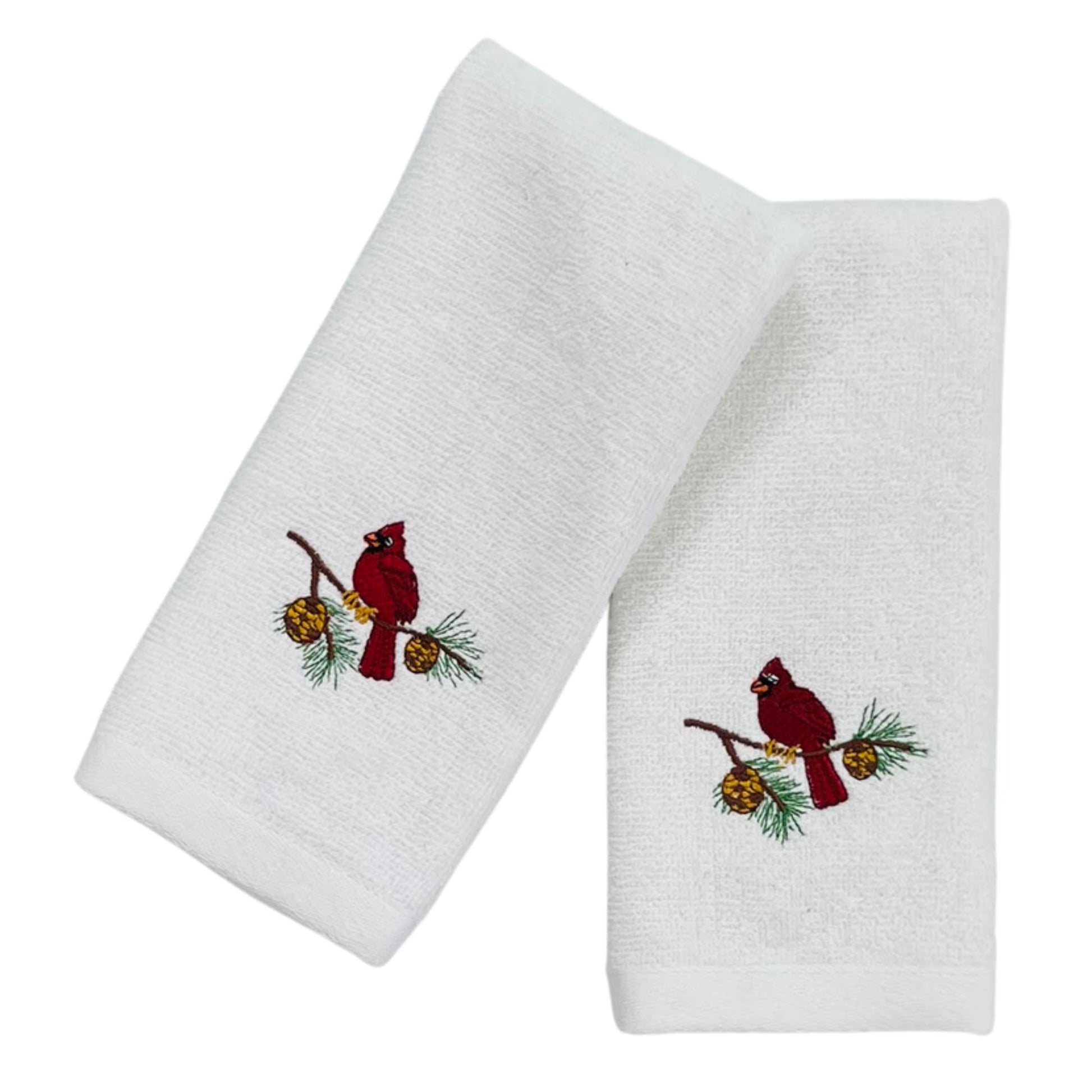 Plush Velour Cotton Fingertip Towels, Christmas Cardinal Bird, Set of 2