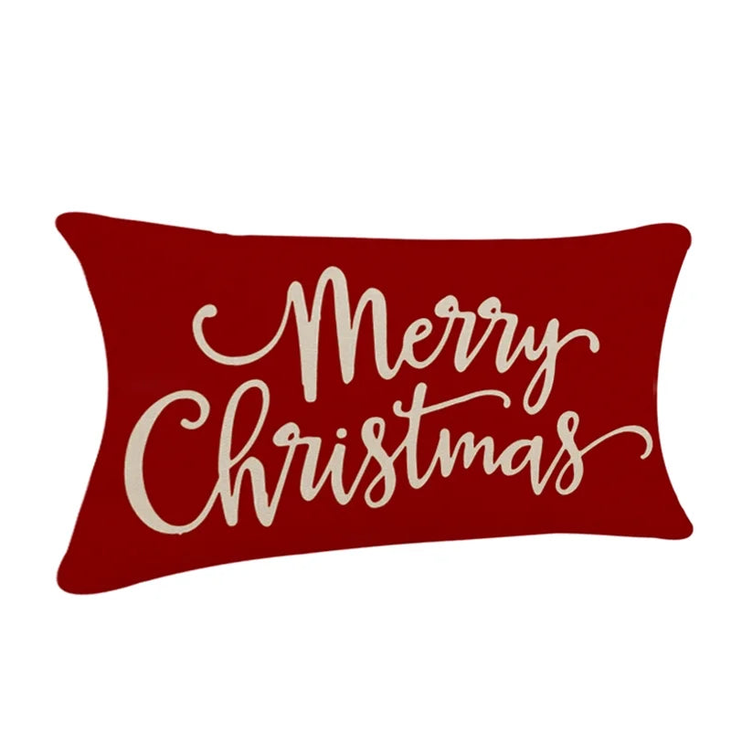 Christmas Pillow Covers Decorations Red Merry Christmas Farmhouse Throw Pillow Covers Great Gift for Christmas 12" X 20" 1 Pack