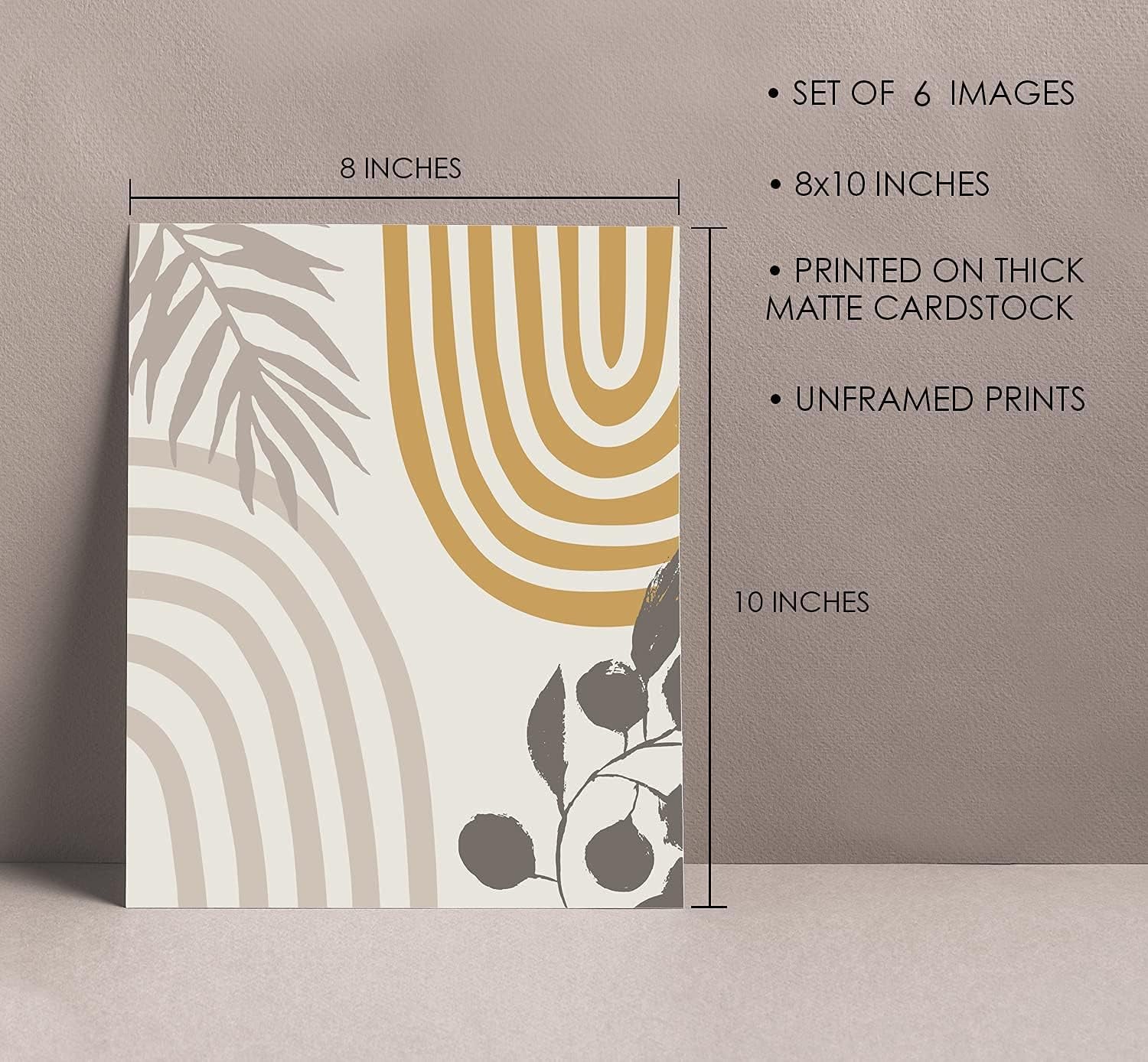 Boho Wall Art Room Decor 8X10 Set of 6 Boho Posters, Mid Century Modern Prints for Wall Art, Sun Moon Desert Bedroom Decor