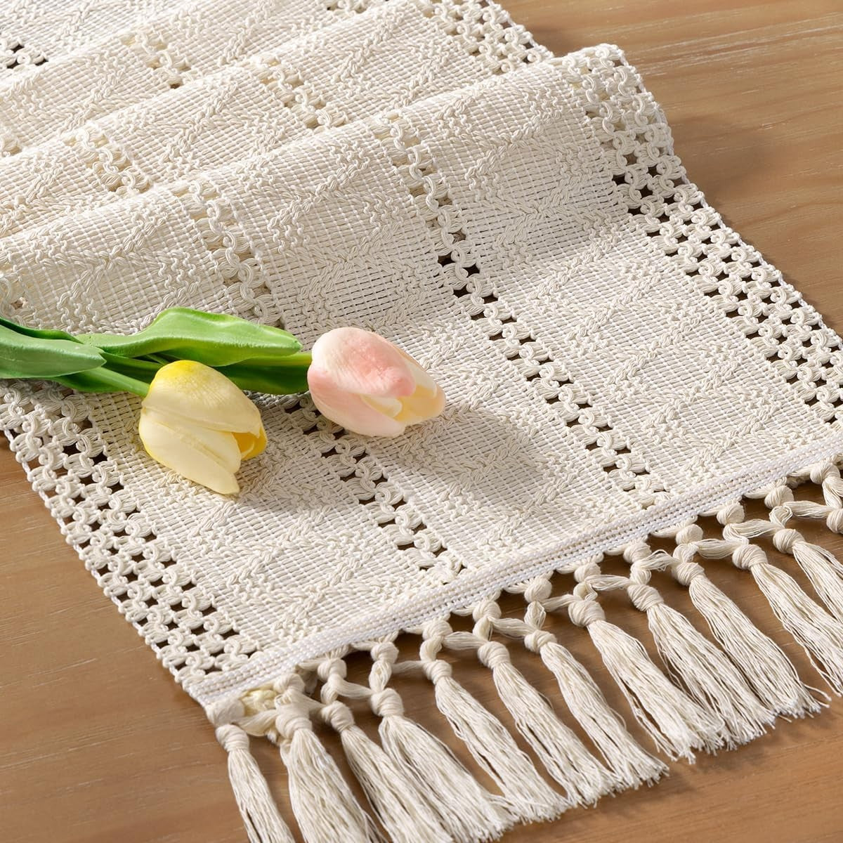 Boho Table Runner Rustic Fall Thanksgiving Kitchen Decor - Brown 1 Pc