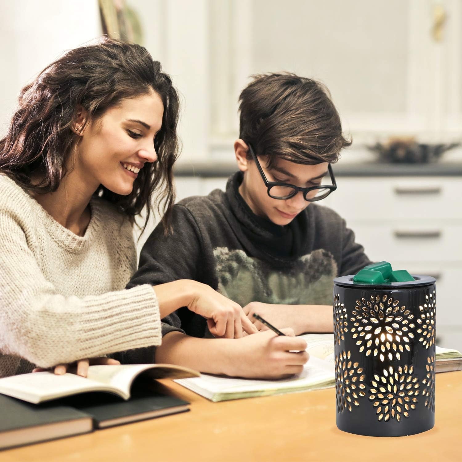 ASAWASA Ceramic Wax Melt Warmer with Timer and Silicone Dish,Candle Wax Warmer for Scented Wax & Essential Oils,Ideal Gift for Home Office Kitchen(Long White)