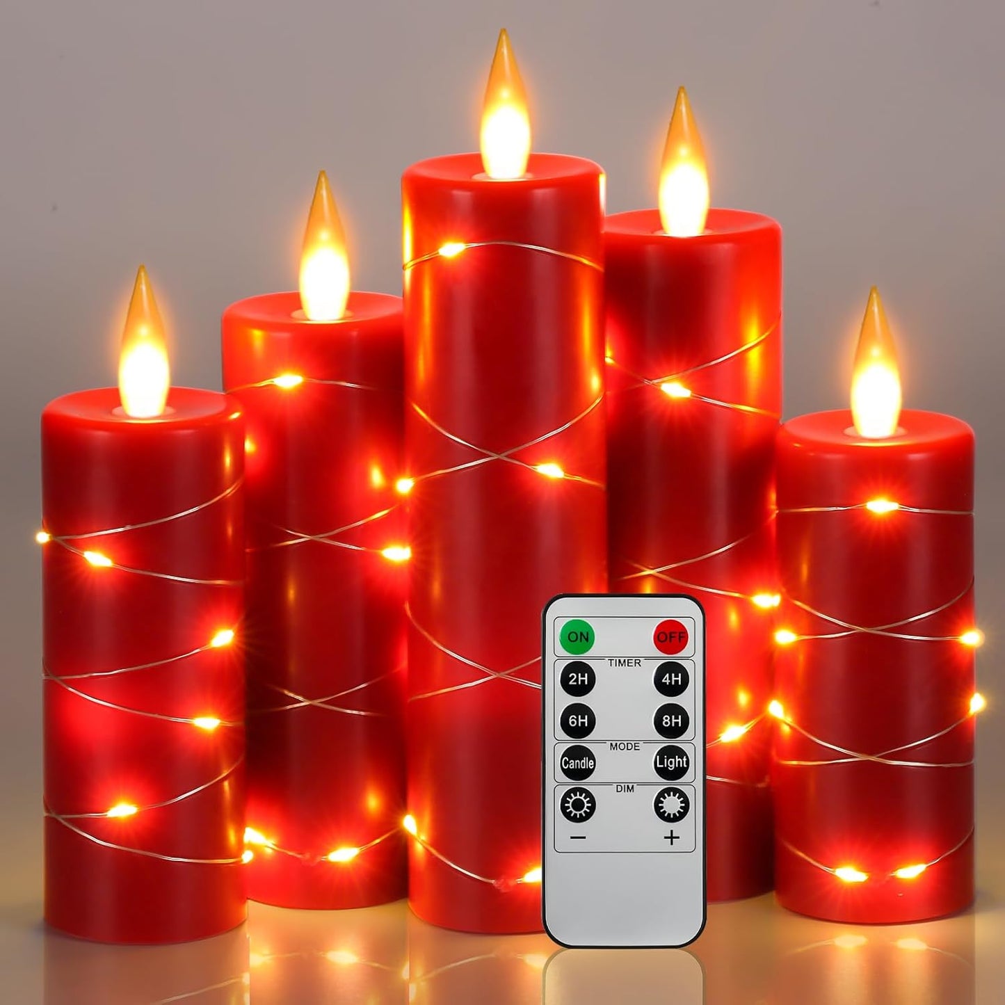 Da by Flameless Candles with String Lights，Battery Operated Candles,Led Flickering Candles with Remote Control and Timer, Real Wax, 3 Pack-Ivory