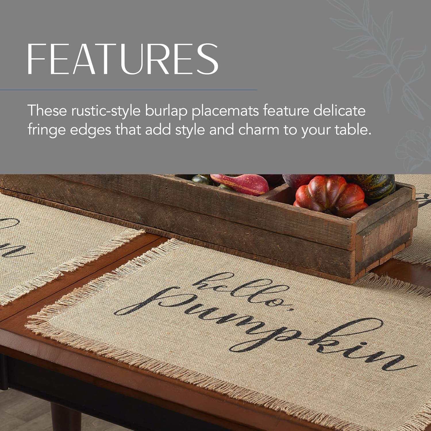 Elrene Home Fashions Hello Pumpkin Farmhouse Burlap Placemat Set, 13 Inches X 19 Inches, Set of 4