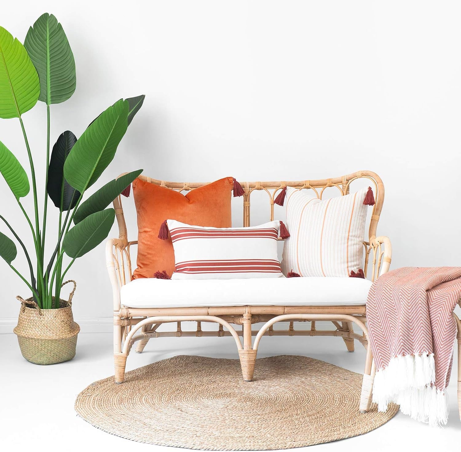 Hofdeco Fall Decorative Lumbar Throw Pillow Cover ONLY, for Couch, Sofa, or Bed, Orange Stripe Tassel, 12"X20"