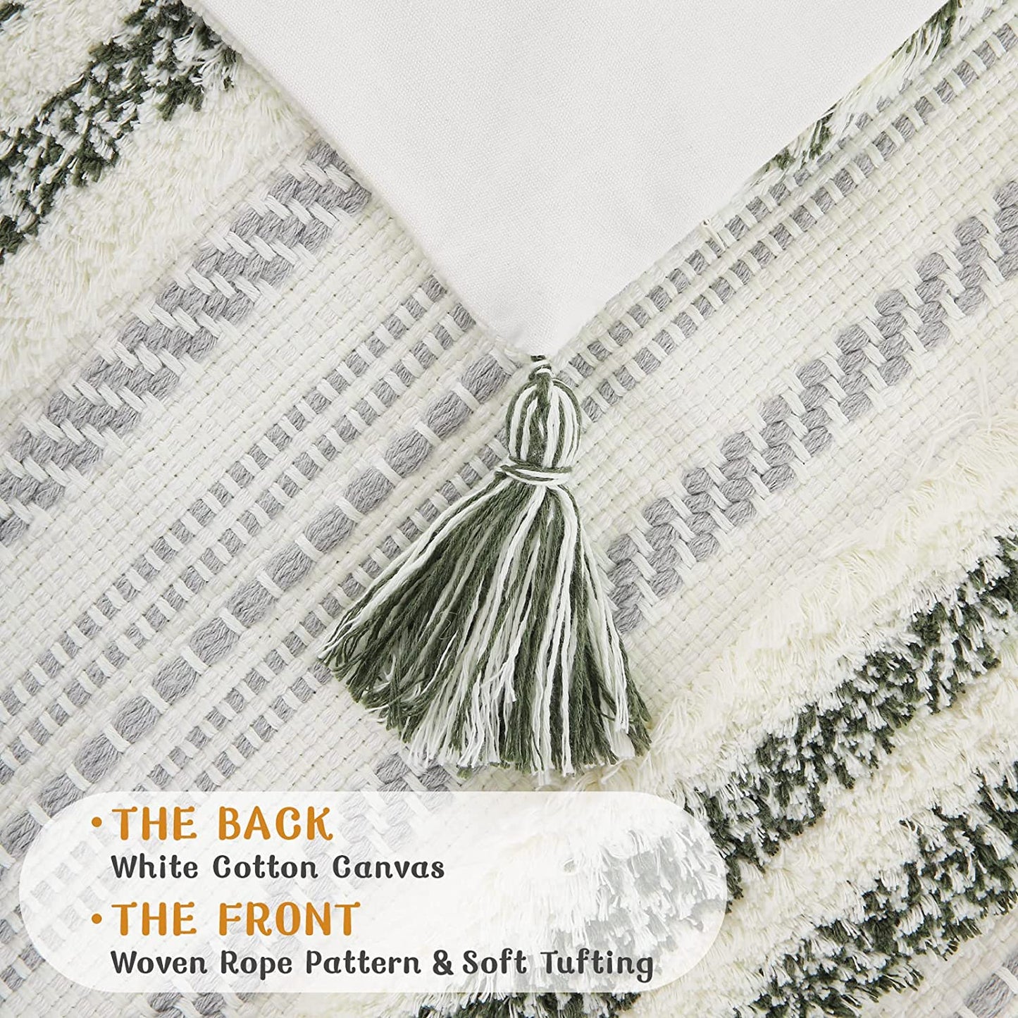 Decoruhome Decorative Boho Throw Pillow Cover 18X18, Accent Neutral Textured Tufted Pillow Cover Striped for Couch Bed Sofa, Khaki and Cream White, Pack of 1