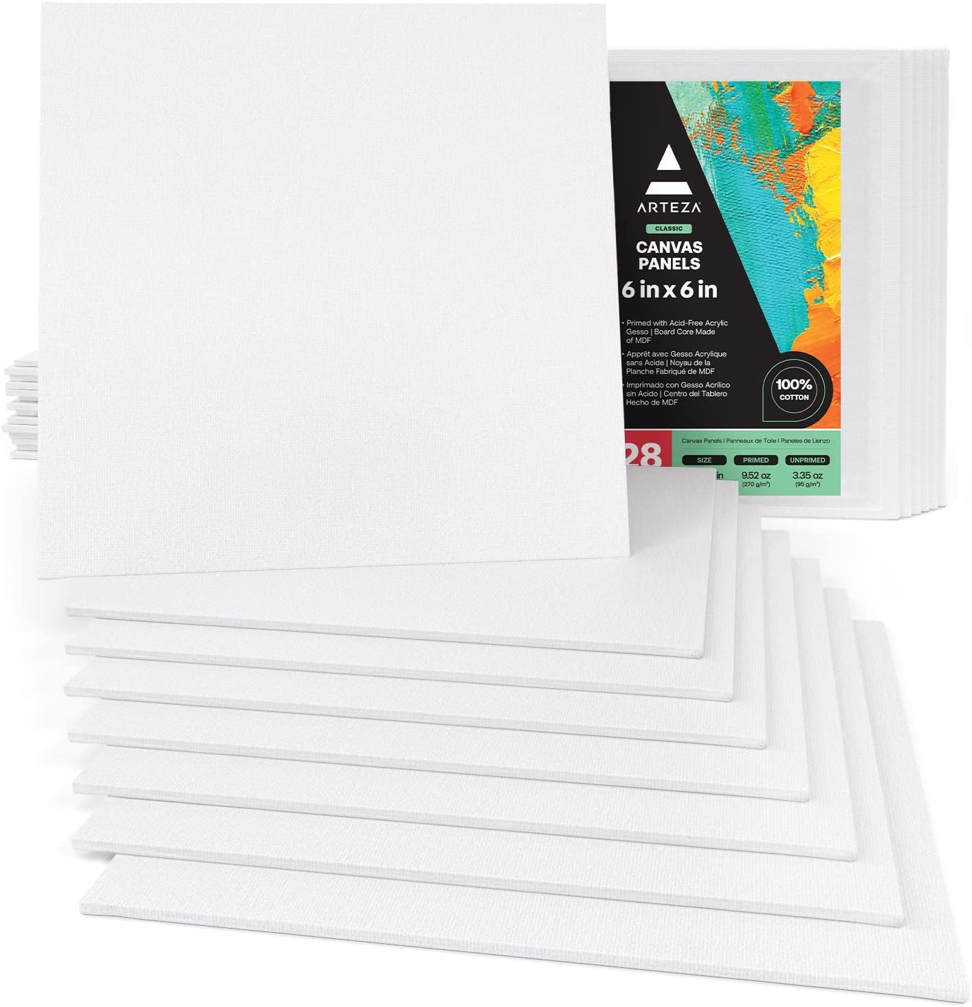 ARTEZA Premium Canvas Boards for Painting, 11 X 14 Inches, Pack of 14, Blank White Canvas Panels for Acrylic, Oil and Gouache Painting