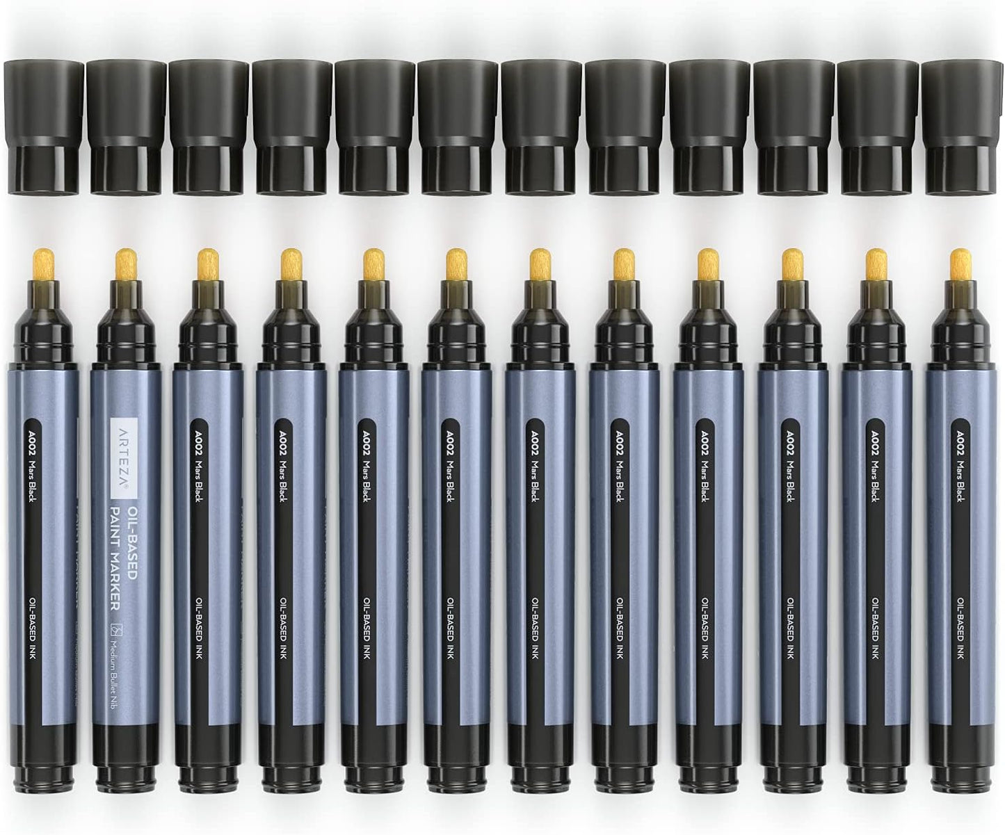 ARTEZA Oil Based Paint Markers, 12-Pack, Black, 2.5 Mm Permanent Pens, Waterproof Craft and Art Supplies for Stone, Wood, Glass, Metal, Canvas, Paper