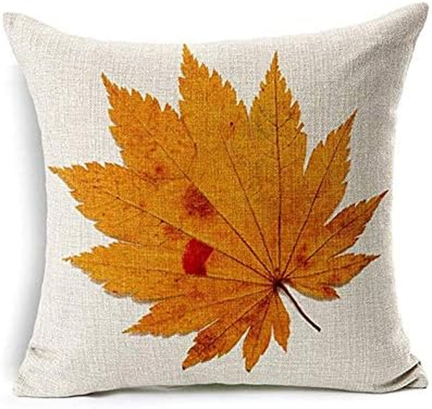 Fall Decor Cotton Linen Leaves,Maple Leaf Autumn Decorations Cushion Covers 18 X 18 Inch Sofa Home Decor Throw Pillow Case for Bed Pillow Covers Set of 4
