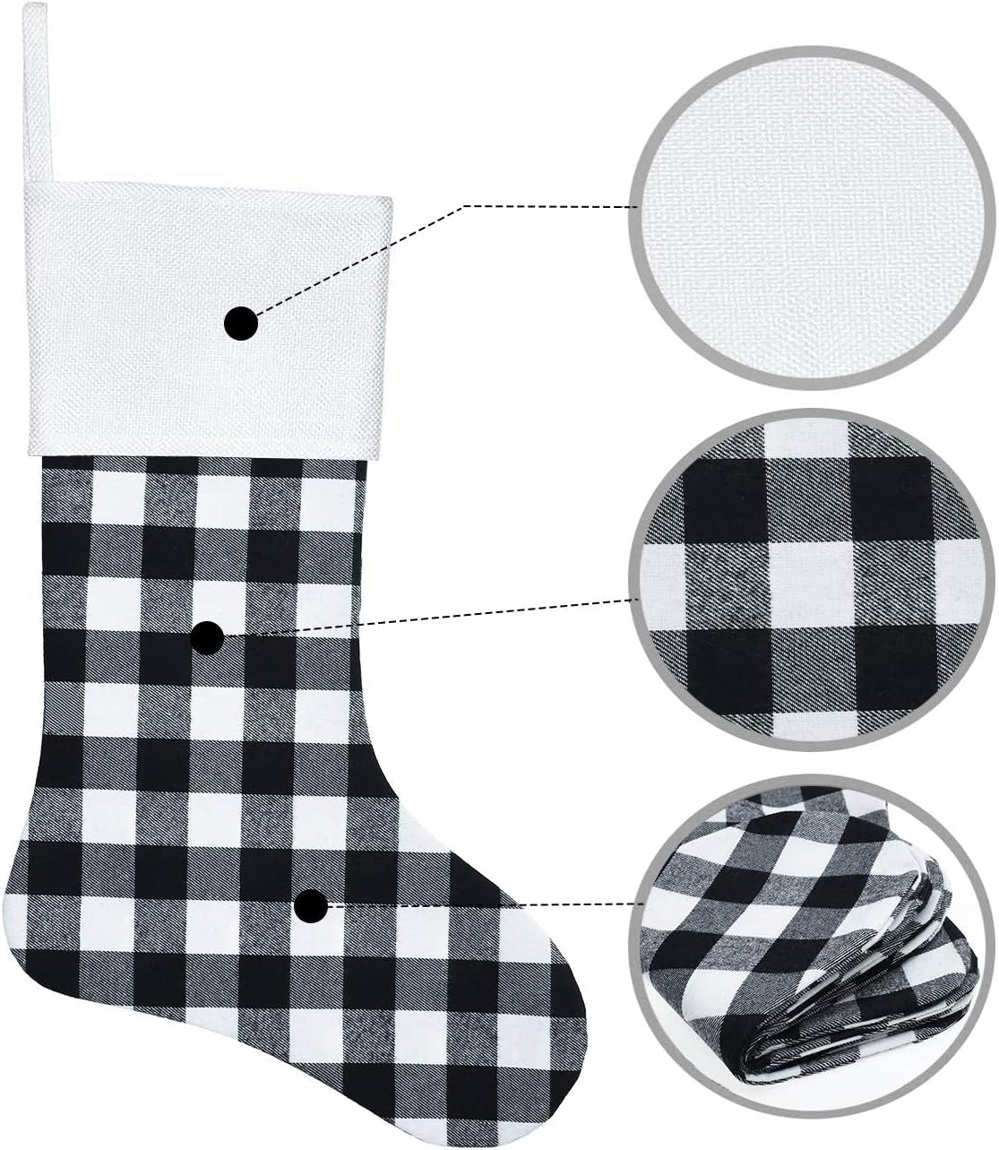 Senneny 6 Pack Christmas Stockings- 18 Inch Black White Buffalo Plaid Christmas Stockings Fireplace Hanging Stockings for Family Xmas Holiday Season Party Decor