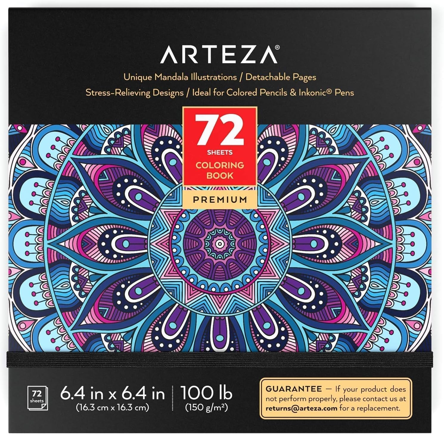 ARTEZA Adult Coloring Books, Floral & Mandala Designs, Pack of 2, 72 Sheets Each, 6.4X6.4 Inches Coloring Pages, 100 Lb Paper
