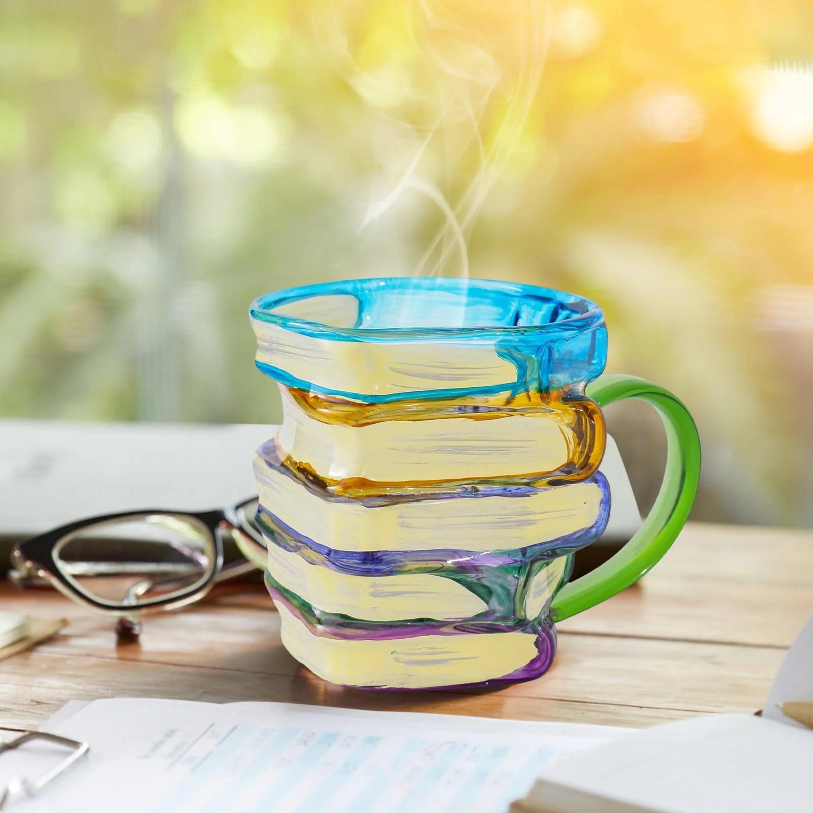 Painted Book Mug,Stackable Handmade Coffee Mugs, 3D Painted Book Mug for Hot or Cold Brews,Coffee Cup Collection Gifts for Literature Lovers