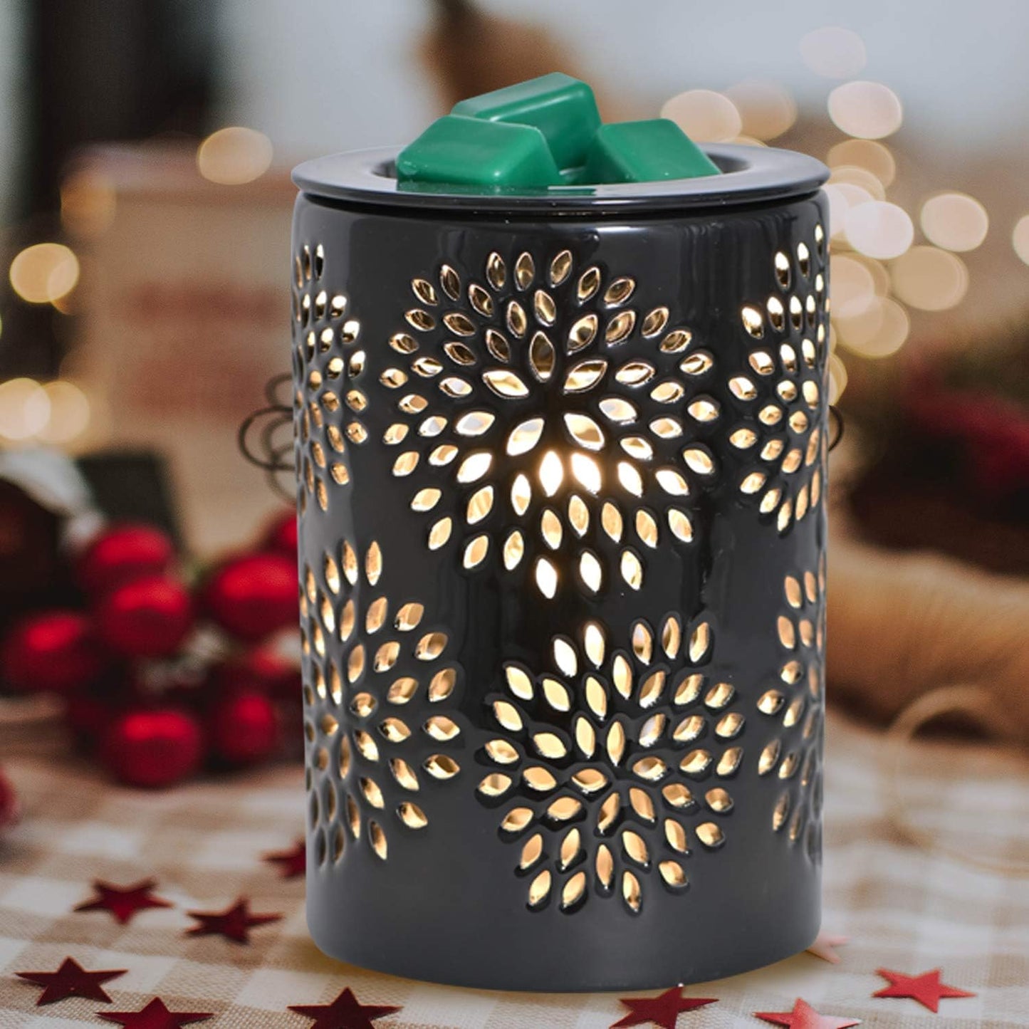 ASAWASA Ceramic Wax Melt Warmer with Timer and Silicone Dish,Candle Wax Warmer for Scented Wax & Essential Oils,Ideal Gift for Home Office Kitchen Long Dark Brown