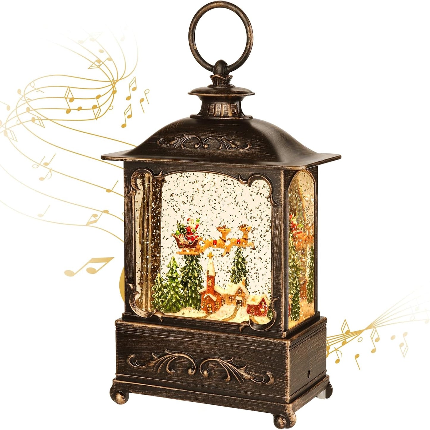Christmas Snow Globe Lantern-Water Lantern with Music and Christmas Snowman-Usb or Battery-Powered Christmas Lanterns, Rotating Flashing Lanterns, Christma Decorations（Snowman）