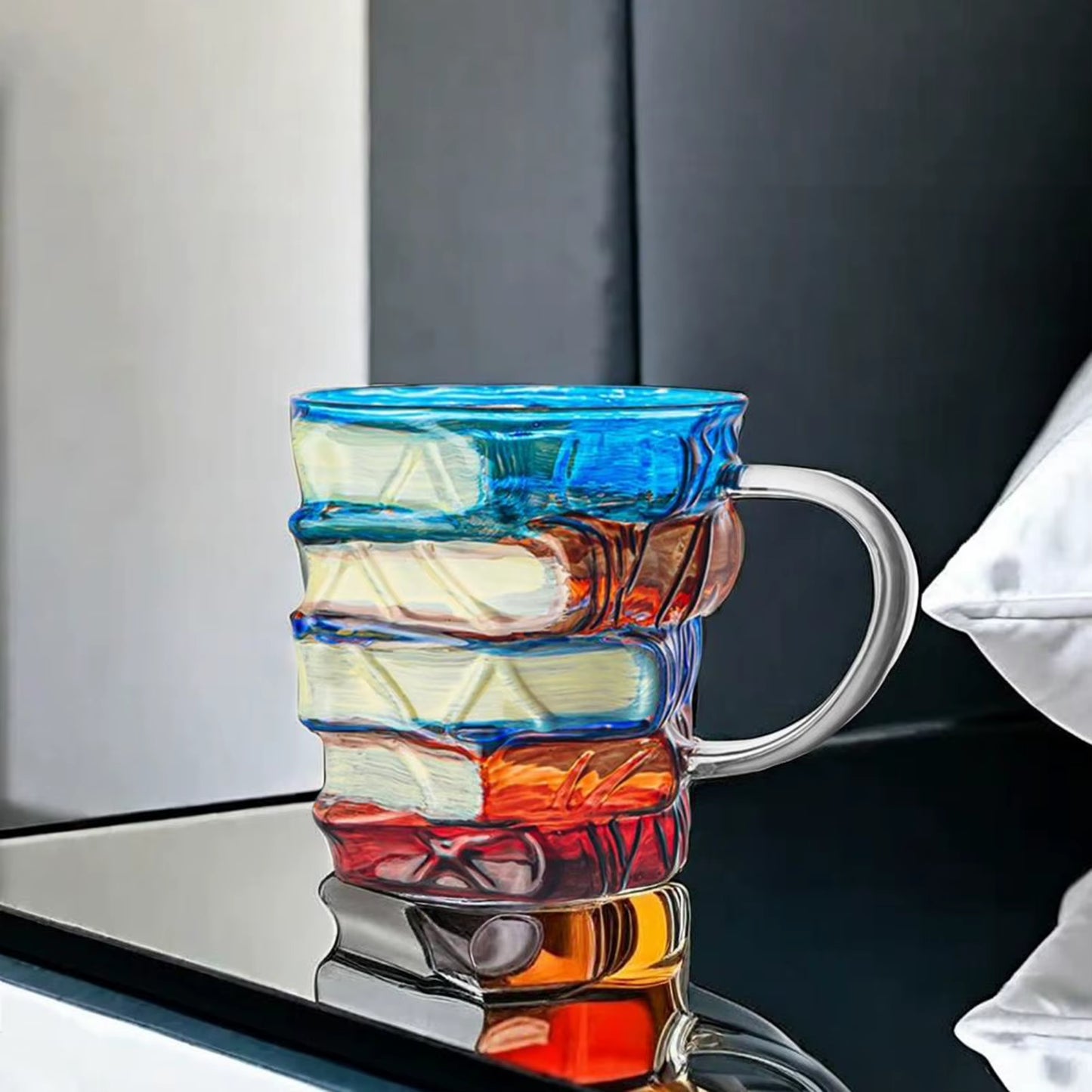 350ML Novelty Painted Book Mug Glass Cup Creative 3D Colored Glass Book Coffee Mug for Book Lover Literature Lovers Gifts