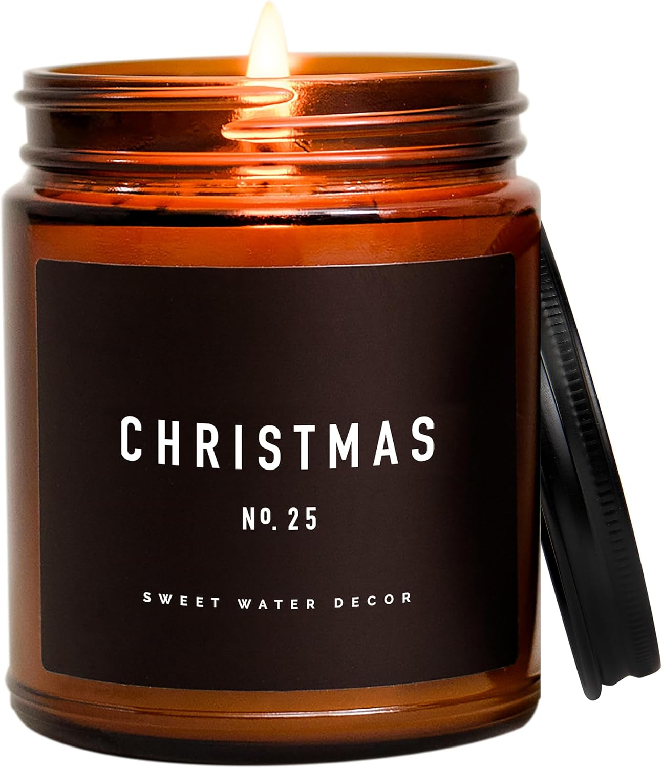 Sweet Water Decor Merry and Bright Candle - Bayberry, Fir, Nutmeg, and Clove Winter Non Toxic Christmas Scented Soy Candles for Home - 9Oz Amber Jar, 40 Hour Burn Time, Made in the USA