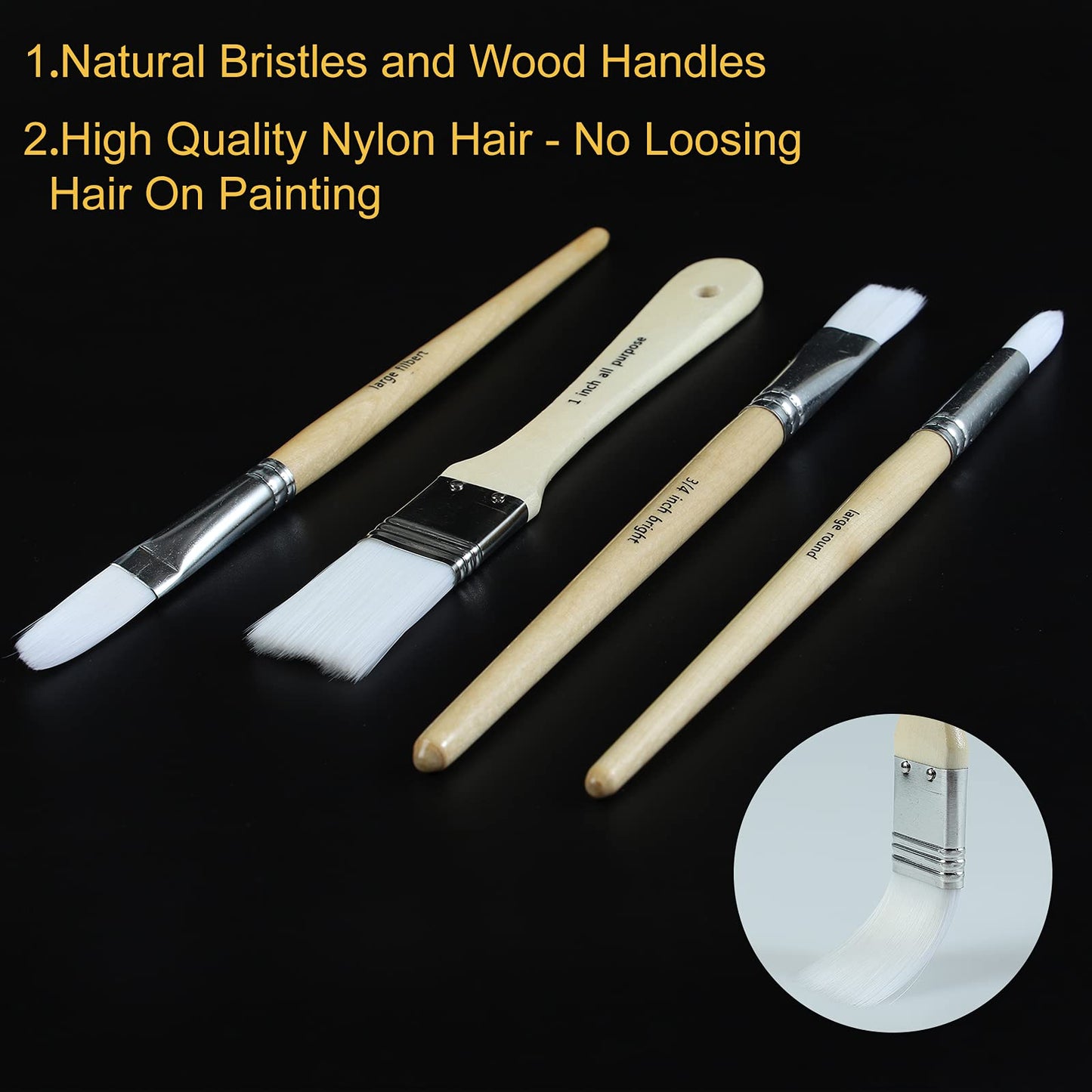 Paint Brushes Set of 24 Pieces Wooden Handles