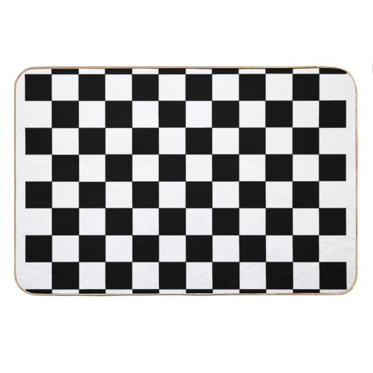 Checkered Black And White Bath Mat