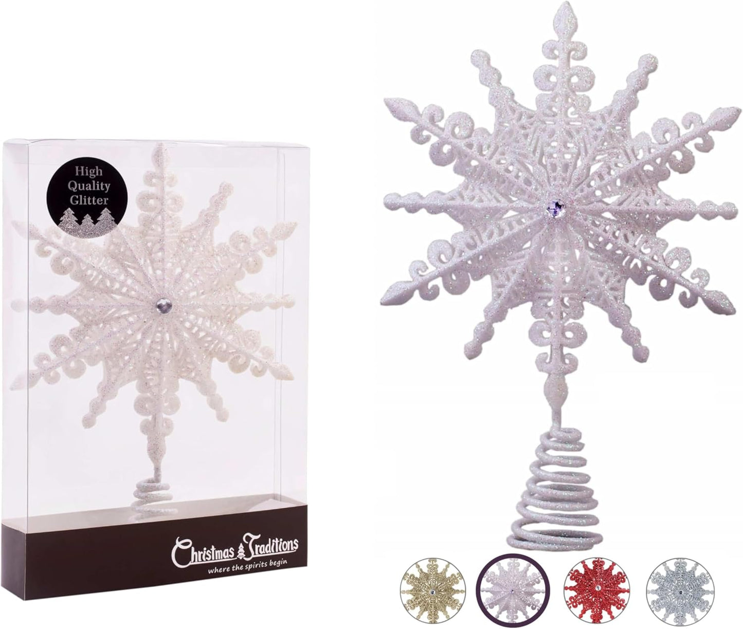 Christmas Traditions 8 Inch Silver Glittered Filigree Christmas Star Tree Topper Star/Home Décor Ornaments (Silver)