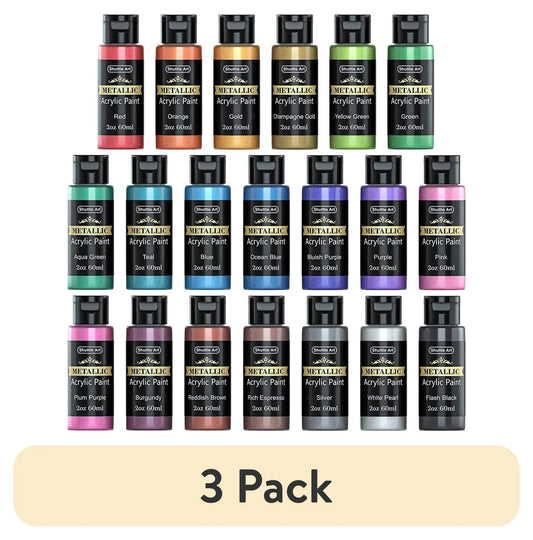 (3 Pack)  2 Oz Multi-Color Metallic Acrylic Craft Paint (24 Pieces)