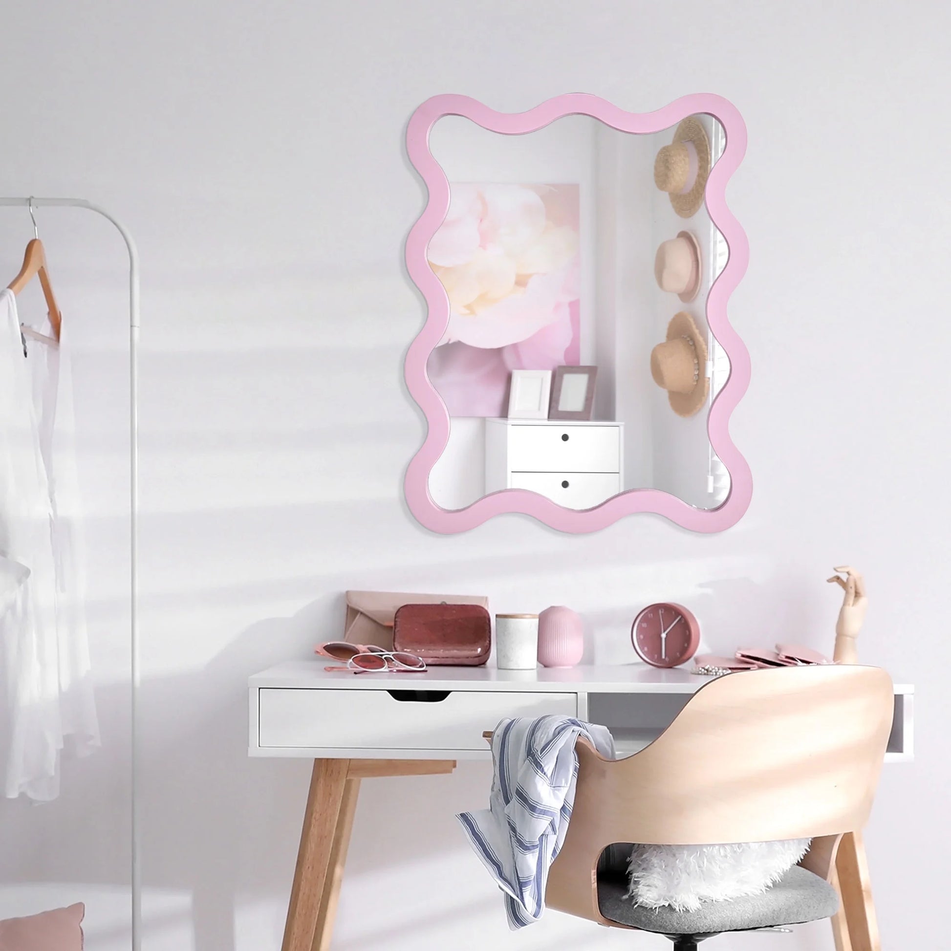 Wavy Framed Mirror, Lavender - 22" X 28"